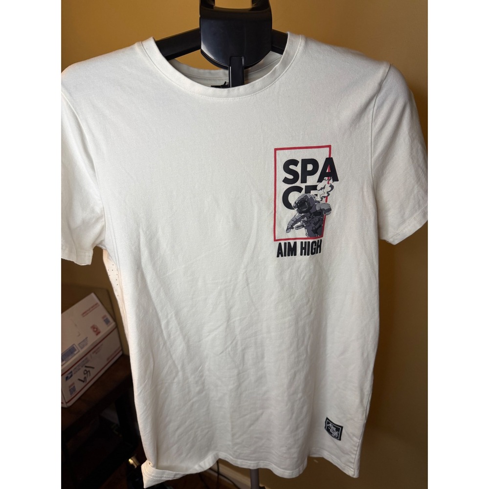 White Tag Mens Space Aim High Astronaut Graphic T-Shirt White Medium 04/20
